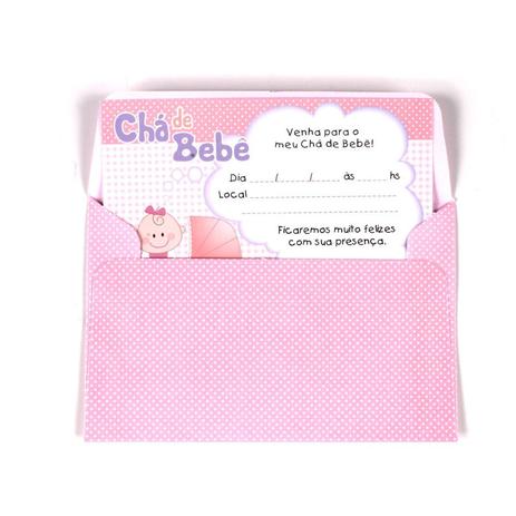 Convite Chá De Bebê Menina Com Envelope 8Un - Aluá festas Menor preço em Convite Chá De Bebê Menina Com Envelope 8Un - Aluá festas