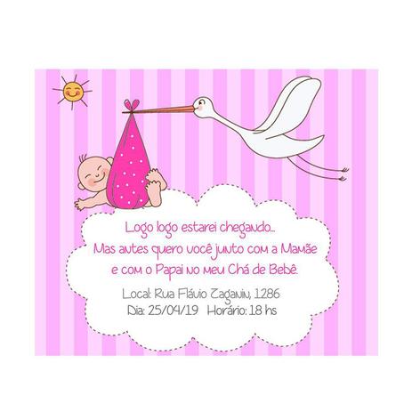 Convite Personalizado Chá de Bebê Menina - Aluá festas Menor preço em Convite Personalizado Chá de Bebê Menina - Aluá festas