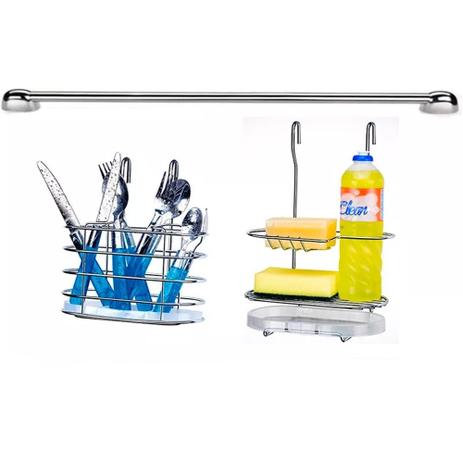 Cook Home 4503 Conjunto para Cozinha Porta Detergente Talher e Barra 45 cm em Aço Cromado Arthi Menor preço em Cook Home 4503 Conjunto para Cozinha Porta Detergente Talher e Barra 45 cm em Aço Cromado Arthi