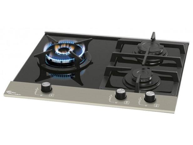 Cooktop 3 Bocas Fischer Platinum Vidro - à Gás Natural e GLP Acendimento Superautomático