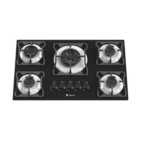 Cooktop Arena 5 Q Bivolt Gás GLP Preto Base Branca - VENAX Menor preço em Cooktop Arena 5 Q Bivolt Gás GLP Preto Base Branca - VENAX