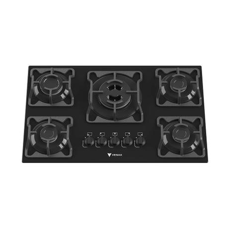 Cooktop Arena 5 Q Bivolt Gás GLP Preto Base Preta - VENAX Menor preço em Cooktop Arena 5 Q Bivolt Gás GLP Preto Base Preta - VENAX