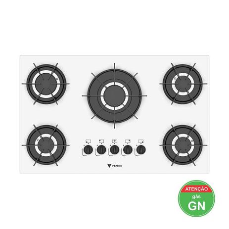 Cooktop sognare 5 q branco gás naturl - venax Menor preço em Cooktop sognare 5 q branco gás naturl - venax