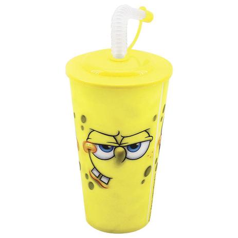 Copo 3d Com Canudo Dobrável Amarelo 550ml - Bob Esponja - Village Menor preço em Copo 3d Com Canudo Dobrável Amarelo 550ml - Bob Esponja - Village