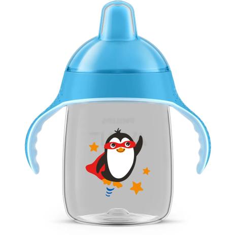 Copo Anti-vazamento 340ml Com Alça Pinguim 18m Azul Avent Menor preço em Copo Anti-vazamento 340ml Com Alça Pinguim 18m Azul Avent