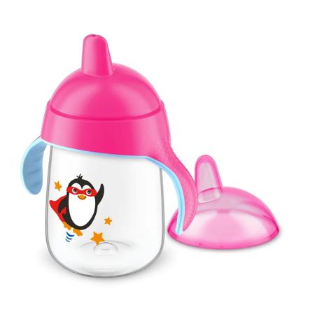 Copo Anti-vazamento 340ml Com Alça Pinguim 18m Rosa Avent Menor preço em Copo Anti-vazamento 340ml Com Alça Pinguim 18m Rosa Avent