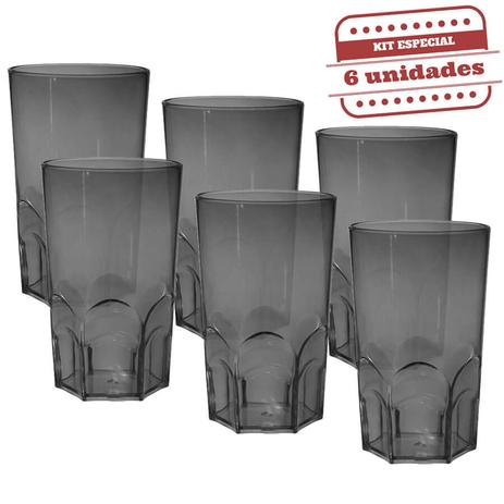 Copo Big Whisky Acrílico Fumê 600ml 6 unidades Bezavel - Festabox Menor preço em Copo Big Whisky Acrílico Fumê 600ml 6 unidades Bezavel - Festabox