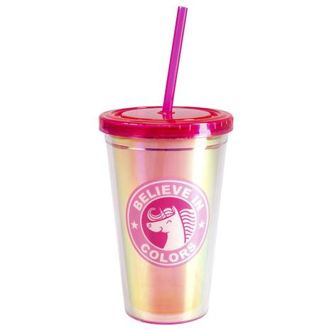 Copo Canudo Holográfico 500ml - Unicórnio - Uatt Menor preço em Copo Canudo Holográfico 500ml - Unicórnio - Uatt