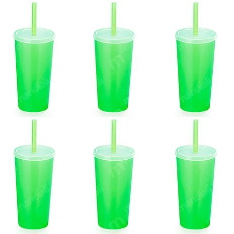 Copo com Tampa e Canudo 600 Ml em Plastico Verde Neon 6 Unidades Injetemp Menor preço em Copo com Tampa e Canudo 600 Ml em Plastico Verde Neon 6 Unidades Injetemp