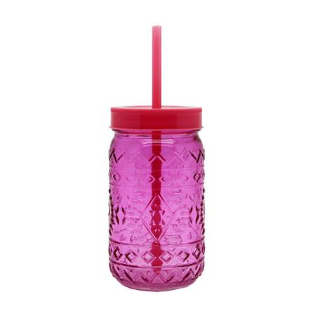 Copo de Vidro com Canudo Pink - Urban Menor preço em Copo de Vidro com Canudo Pink - Urban