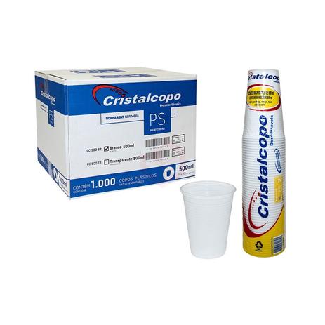 Copo Descartável Água Branco 500ml Cristalcopo Caixa Com 1000 Unidades Menor preço em Copo Descartável Água Branco 500ml Cristalcopo Caixa Com 1000 Unidades