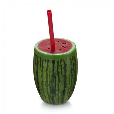 Copo Fruta Melancia com Canudo 650 Ml Verde com Vermelho Injetemp Menor preço em Copo Fruta Melancia com Canudo 650 Ml Verde com Vermelho Injetemp