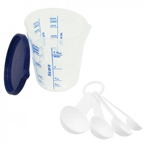 Copo Medidor 400 Ml com Tampa + 4 Colheres de Medidas Injetemp Menor preço em Copo Medidor 400 Ml com Tampa + 4 Colheres de Medidas Injetemp