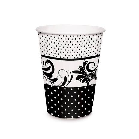 Copo Papel 240Ml Preto E Branco 8Un - Aluá festas Menor preço em Copo Papel 240Ml Preto E Branco 8Un - Aluá festas