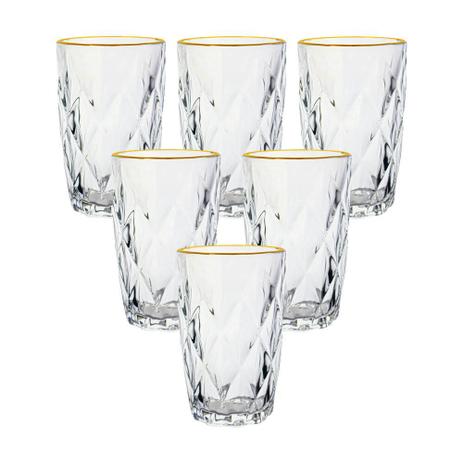 Copos de Vidro Conjunto 6 Peças Diamond Transparente Fio de Ouro 350ml - Lyor Menor preço em Copos de Vidro Conjunto 6 Peças Diamond Transparente Fio de Ouro 350ml - Lyor