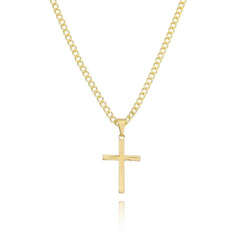 Cordão Corrente Masculino Crucifixo Jateado Dourado - Drusi Menor preço em Cordão Corrente Masculino Crucifixo Jateado Dourado - Drusi
