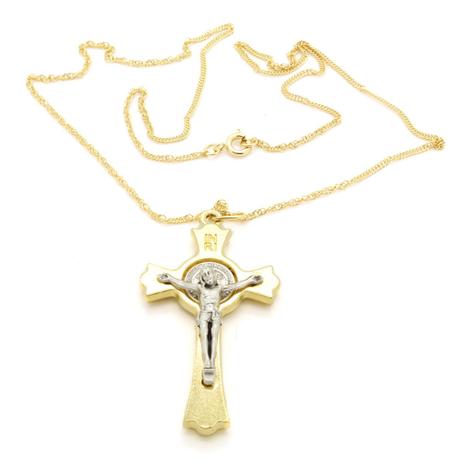 Corrente Colar Com Cruz Medalha de São Bento Dourado com Prata - Lumen Menor preço em Corrente Colar Com Cruz Medalha de São Bento Dourado com Prata - Lumen
