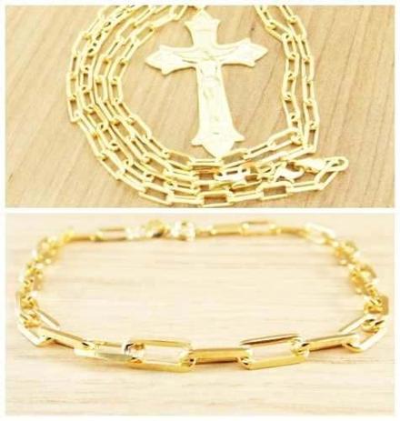 Corrente Cordão Masculino 50cm Pulseira 20cm e Crucifixo tudo Folheado á Ouro Cod: 1821/1861/1929 - Gabriela costa semi jóias Menor preço em Corrente Cordão Masculino 50cm Pulseira 20cm e Crucifixo tudo Folheado á Ouro Cod: 1821/1861/1929 - Gabriela costa semi jóias