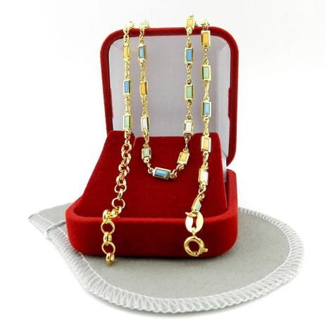 Corrente Feminina 40/45cm 3mm Colorida Folheada Ouro CR604 - Wnbijouterias Menor preço em Corrente Feminina 40/45cm 3mm Colorida Folheada Ouro CR604 - Wnbijouterias