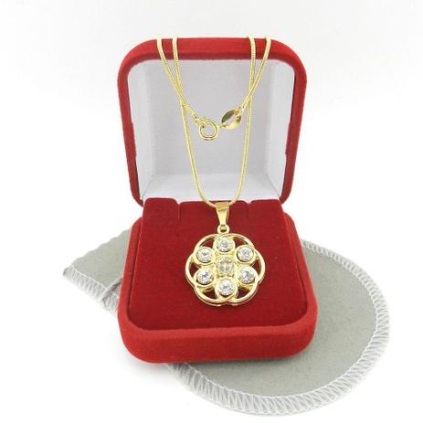 Corrente Feminina 40cm 1mm Flor Strás Folheado Ouro CR338 - Wnbijouterias Menor preço em Corrente Feminina 40cm 1mm Flor Strás Folheado Ouro CR338 - Wnbijouterias