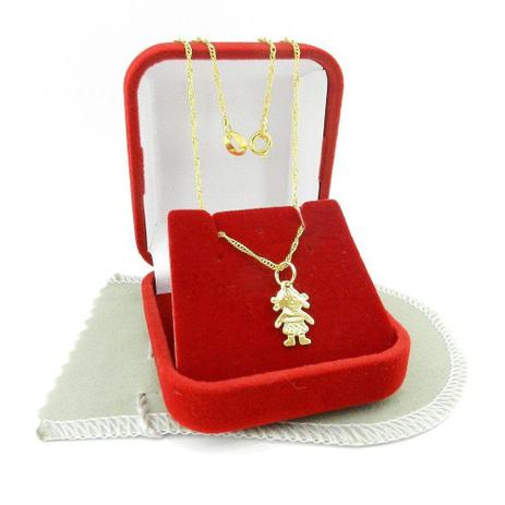 Corrente Feminina 40cm 1mm + Menina Folheada Ouro CR389 - Wnbijouterias Menor preço em Corrente Feminina 40cm 1mm + Menina Folheada Ouro CR389 - Wnbijouterias
