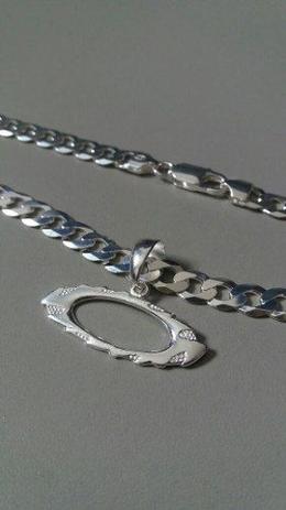 Corrente Italiana Prata 925 70cm 8mm + Pingente Oakley - Total pratas Menor preço em Corrente Italiana Prata 925 70cm 8mm + Pingente Oakley - Total pratas