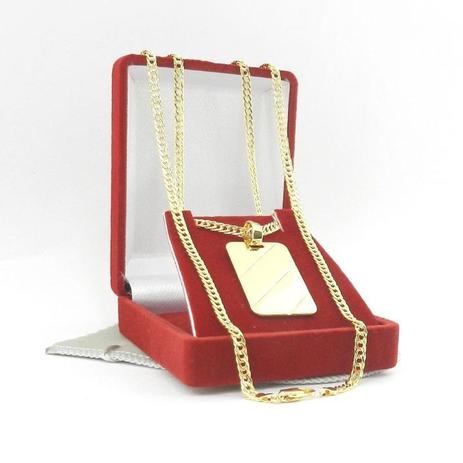 Corrente Masculina 60cm 3mm + Placa Folheado Ouro CR735 - Wnbijouterias Menor preço em Corrente Masculina 60cm 3mm + Placa Folheado Ouro CR735 - Wnbijouterias