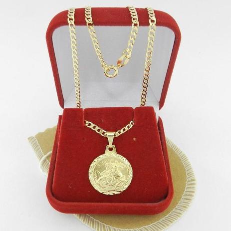 Corrente Masculina 60cm 3mm + São Jorge Folheada Ouro CR633 - Wnbijouterias Menor preço em Corrente Masculina 60cm 3mm + São Jorge Folheada Ouro CR633 - Wnbijouterias