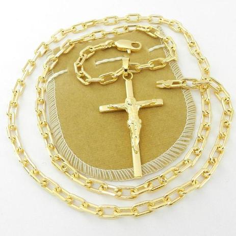 Corrente Masculina 60cm 4mm + Cruz Folheada Ouro Cr624 - Wnbijouterias Menor preço em Corrente Masculina 60cm 4mm + Cruz Folheada Ouro Cr624 - Wnbijouterias