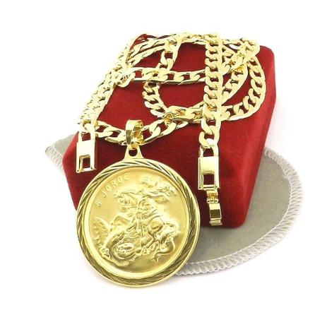Corrente Masculina 60cm 6mm São Jorge Folheado Ouro Cr127 - Wnbijouterias Menor preço em Corrente Masculina 60cm 6mm São Jorge Folheado Ouro Cr127 - Wnbijouterias