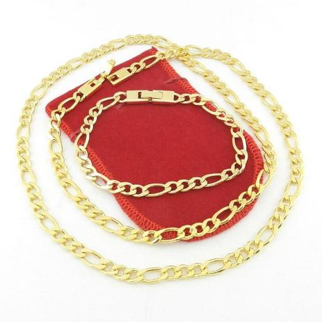 Corrente Masculina 80cm 6mm + Pulseira Folheada Ouro CR303 - Wnbijouterias Menor preço em Corrente Masculina 80cm 6mm + Pulseira Folheada Ouro CR303 - Wnbijouterias