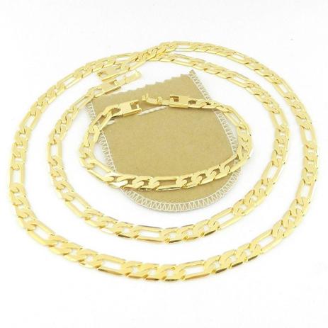 Corrente Masculina 80cm 7mm + Pulseira Folheada Ouro CR407 - Wnbijouterias Menor preço em Corrente Masculina 80cm 7mm + Pulseira Folheada Ouro CR407 - Wnbijouterias