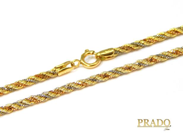 Corrente Masculina Cordão Baiano 3 Cores Em Ouro 18K 60cm - Prado joias Menor preço em Corrente Masculina Cordão Baiano 3 Cores Em Ouro 18K 60cm - Prado joias