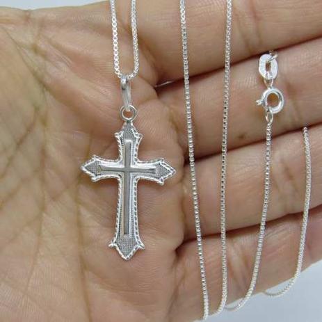 Corrente Veneziana 60cm Fina Pingente Crucifixo Prata 925 - Dr joias Menor preço em Corrente Veneziana 60cm Fina Pingente Crucifixo Prata 925 - Dr joias