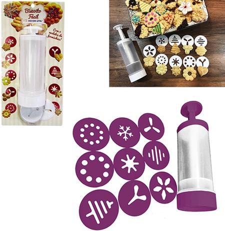 Cortador / molde para biscoito facil de plastico com 9 formas + bisnaga na cartela - Decor util Menor preço em Cortador / molde para biscoito facil de plastico com 9 formas + bisnaga na cartela - Decor util