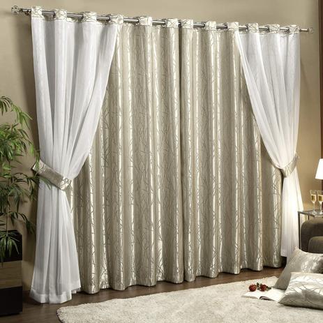 Cortina 2 Folhas Jacquard e Voil Bahamas Casaborda 3,00mx2,70m Areia Menor preço em Cortina 2 Folhas Jacquard e Voil Bahamas Casaborda 3,00mx2,70m Areia