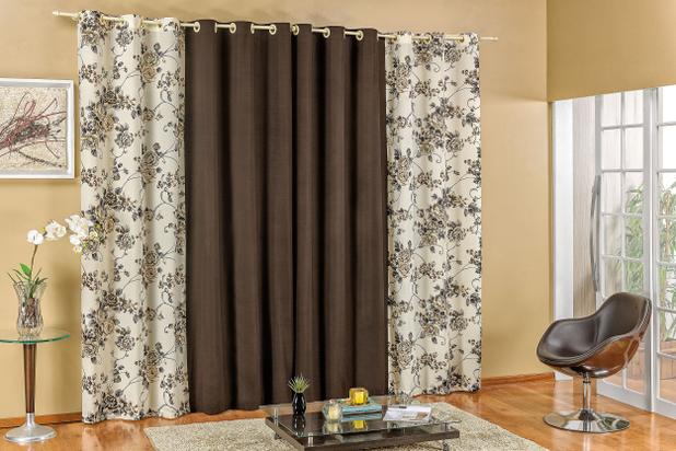 Cortina 2,0 metros Floratta Lisa e Estampada Tabaco - Marina bordados Menor preço em Cortina 2,0 metros Floratta Lisa e Estampada Tabaco - Marina bordados
