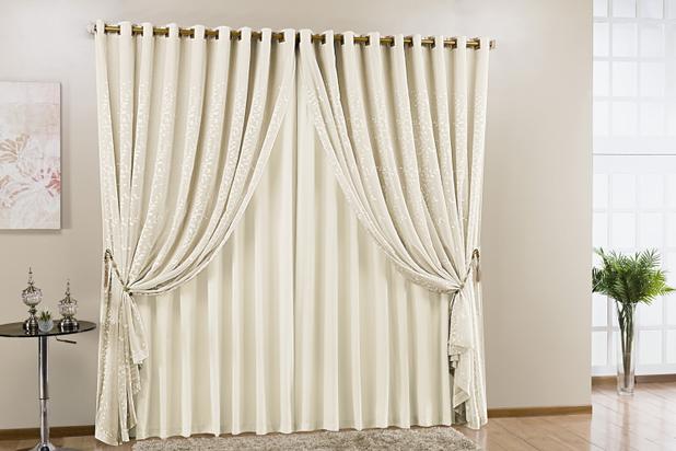 Cortina Alecrim Microfibra com Voil Bordado 3,00m x 2,50m Palha - Home fernandes é boa?