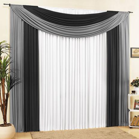 Cortina Alice para Varão Tecido Malha 3,00 x 2,80 Metros Alt - Preto Cinza Branco - Cor e brilhos Menor preço em Cortina Alice para Varão Tecido Malha 3,00 x 2,80 Metros Alt - Preto Cinza Branco - Cor e brilhos