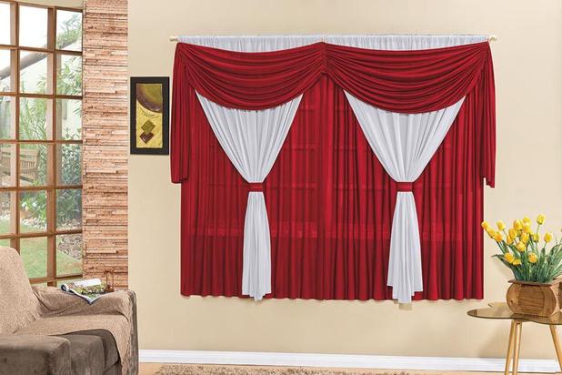 Cortina Ana para varão simples linha básica 2m Vermelho/Branco - Rose jordão Menor preço em Cortina Ana para varão simples linha básica 2m Vermelho/Branco - Rose jordão