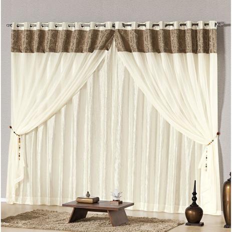 Cortina Argélia - Voil/Jacquard/Tafetá - 3,00m x 2,70m - Casaborda Menor preço em Cortina Argélia - Voil/Jacquard/Tafetá - 3,00m x 2,70m - Casaborda