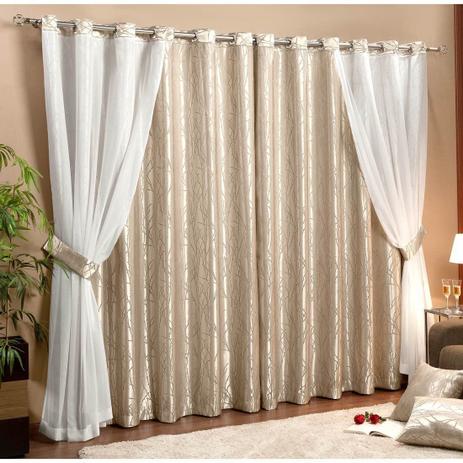Cortina Bahamas 3 Metros x 2,70 Metros Alt Tecido Jacquard e Voil - Areia - Casa borda Menor preço em Cortina Bahamas 3 Metros x 2,70 Metros Alt Tecido Jacquard e Voil - Areia - Casa borda