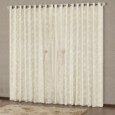 Cortina Bariloche Luxo para Varão Tecido Microfibra e Voal Floral Trabalhado 2,00 x 1,70 Metros - Palha - A decorativa Menor preço em Cortina Bariloche Luxo para Varão Tecido Microfibra e Voal Floral Trabalhado 2,00 x 1,70 Metros - Palha - A decorativa