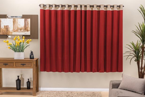 Cortina Beatriz 2m para varão simples - Vermelho/Avelã - Brastuk Menor preço em Cortina Beatriz 2m para varão simples - Vermelho/Avelã - Brastuk