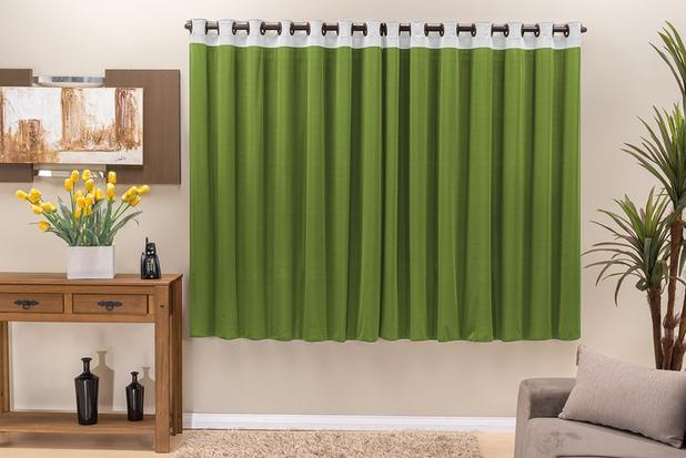 Cortina Beatriz 4m para varão simples - Verde/Branco - Brastuk Menor preço em Cortina Beatriz 4m para varão simples - Verde/Branco - Brastuk