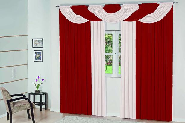 Cortina Bela Casa Dona 200x170cm Vermelho com Bege Menor preço em Cortina Bela Casa Dona 200x170cm Vermelho com Bege