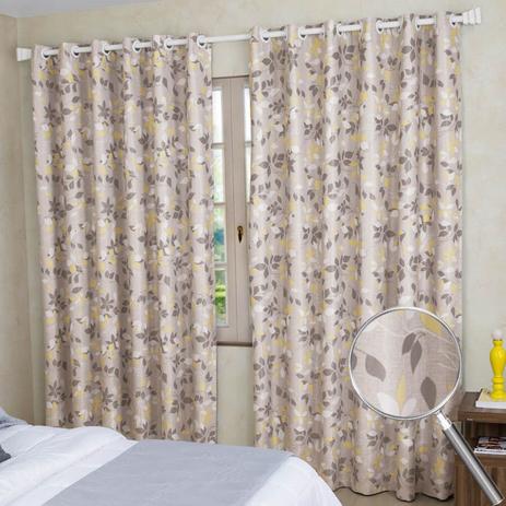 Cortina Bella Janela 260x170 cm Corta Luz Tecido Brilho Estampado Folhas Prata Menor preço em Cortina Bella Janela 260x170 cm Corta Luz Tecido Brilho Estampado Folhas Prata