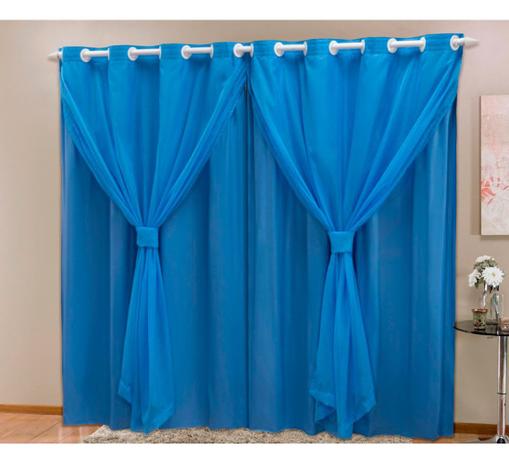 Cortina Blackout com Tecido Voil 2,80 m x 2,30 m Azul - Marias enxoval Menor preço em Cortina Blackout com Tecido Voil 2,80 m x 2,30 m Azul - Marias enxoval