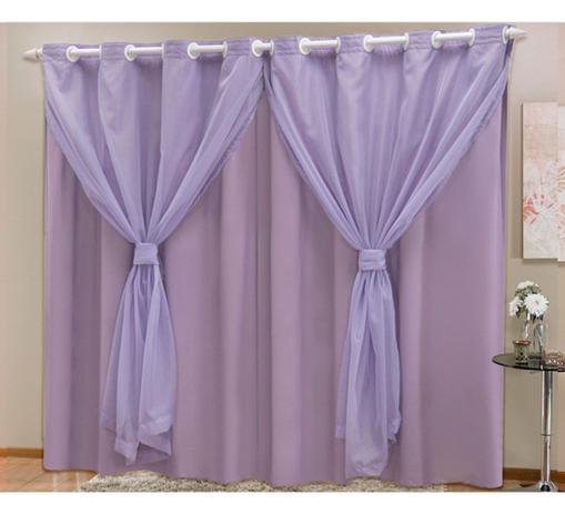 Cortina Blackout com Tecido Voil 2,80 m x 2,30 m Lilás - Marias enxoval Menor preço em Cortina Blackout com Tecido Voil 2,80 m x 2,30 m Lilás - Marias enxoval