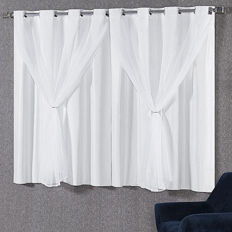 Cortina Blackout Corta Luz PVC (Plástico) e Voil Branca 2,80 x 1,60 para Varão Simples 2,00 Metros - Fêffo cortinas Menor preço em Cortina Blackout Corta Luz PVC (Plástico) e Voil Branca 2,80 x 1,60 para Varão Simples 2,00 Metros - Fêffo cortinas
